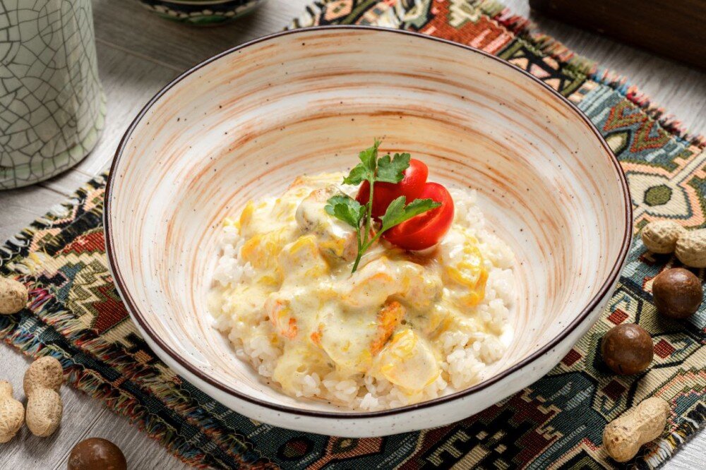 Лосось с рисом и тыквой