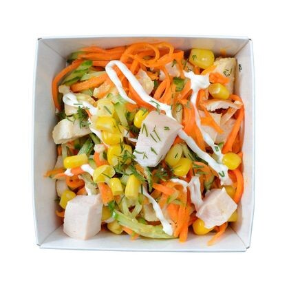 Салат с копченой куриной грудкой, корейской морковкой