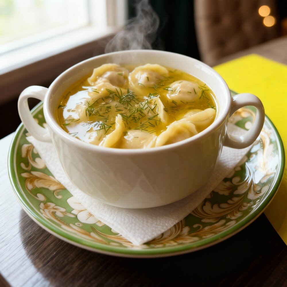 Пельмени куриные с бульоном