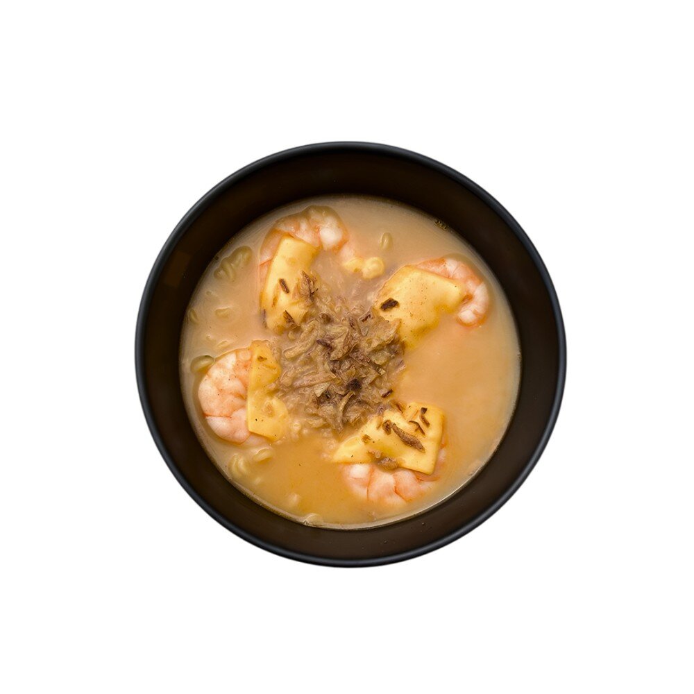 Сырный рамен с креветками