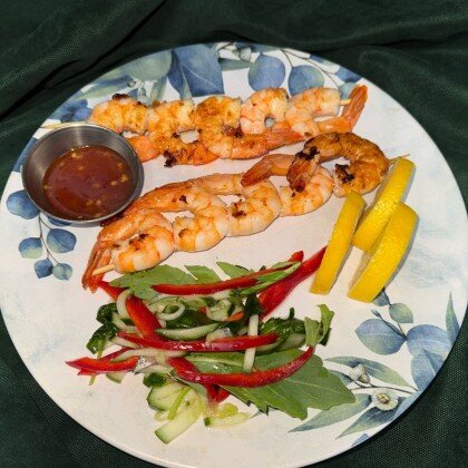 Креветки гриль на шпажке