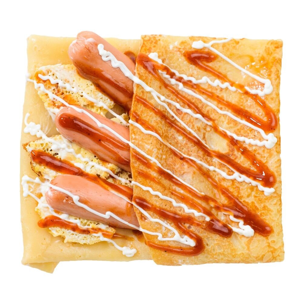 Блин СОСИСКА С ОМЛЕТОМ И СОУСОМ