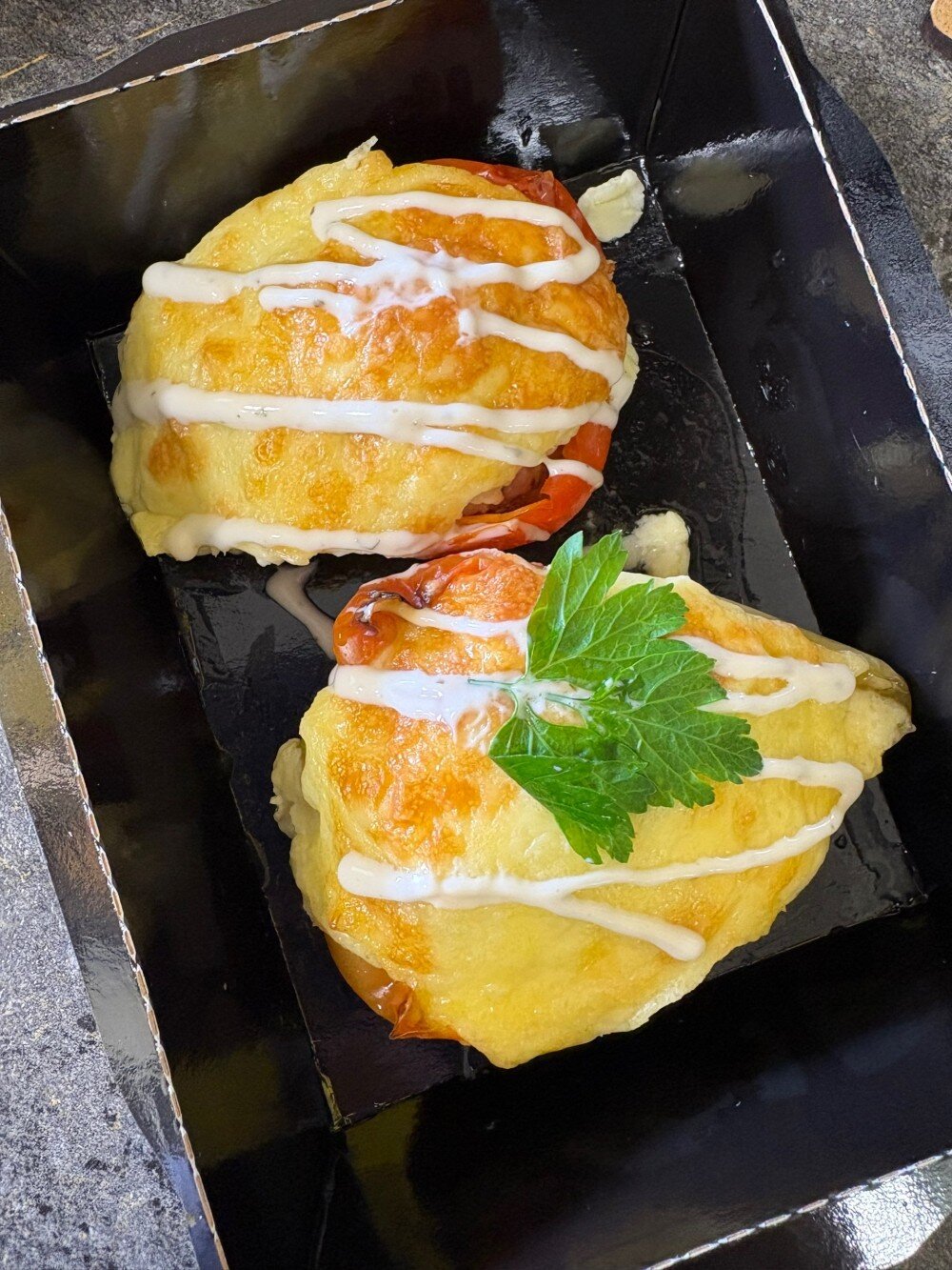 Фаршированный перец жульеном из курицы и грибов