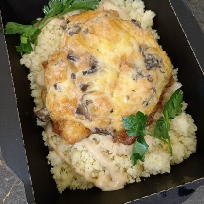 Треска под грибной шапочкой с кус-кусом